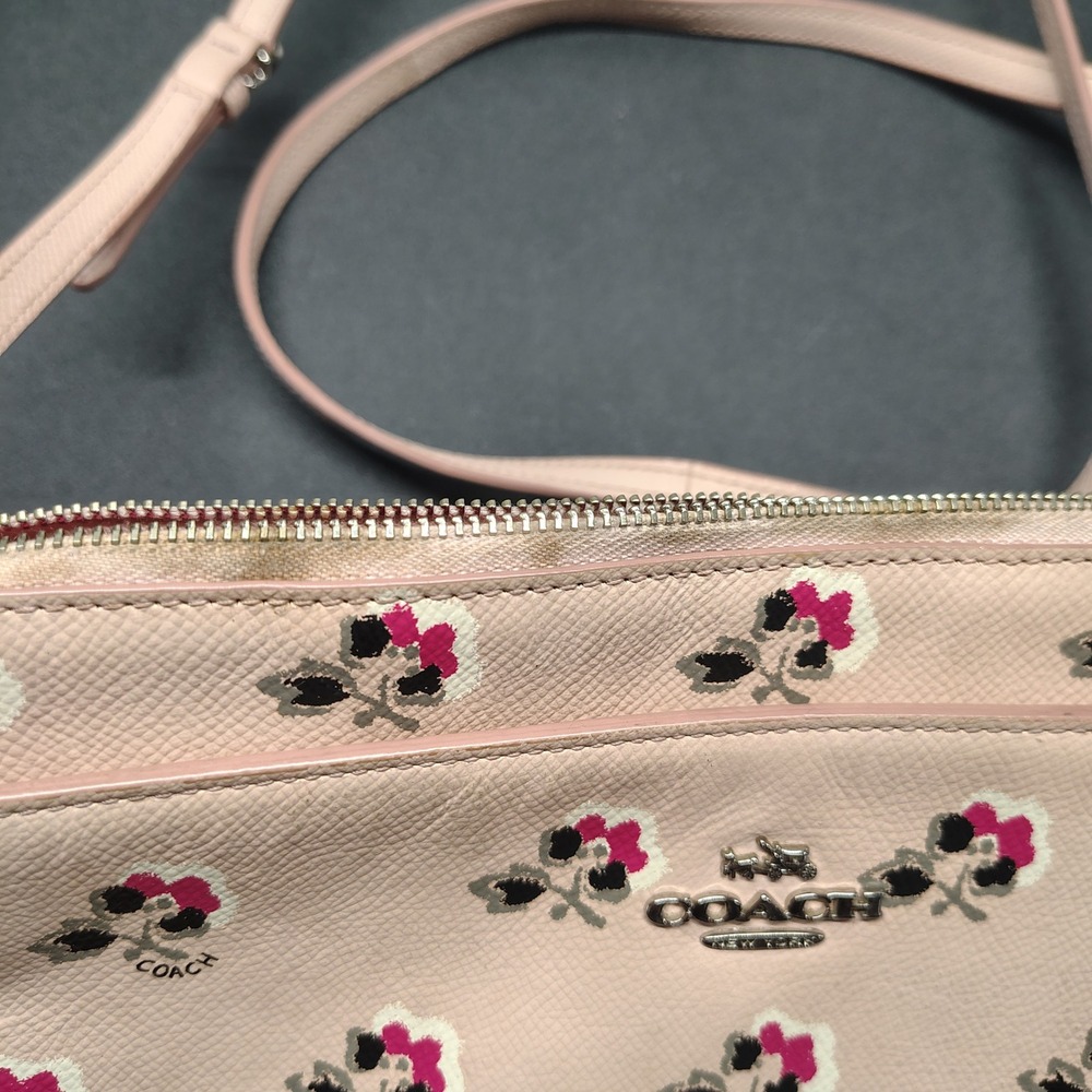 Coach Crossbody Bag Women Small Pink Floral Print Pebbled Leather Purse - Picture 4 of 9